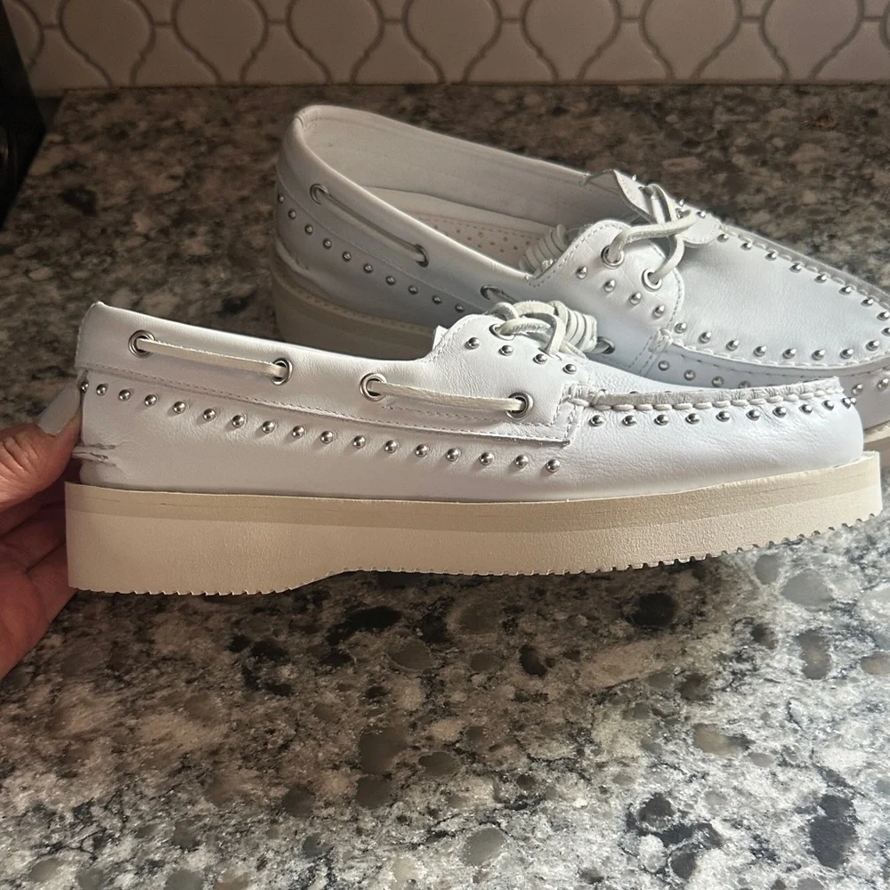 Rebecca Minkoff White Loafers with Silver Accents - Picture 3 of 6